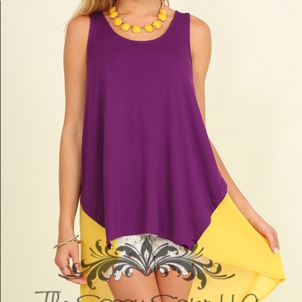 COLOR BLOCK TANK TOP WITH A HIGH LOW HEMLINE